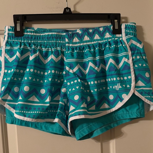 Varsity Pants - Varsity Spirit Turquoise Geometric Women's Athletic Shorts L lined